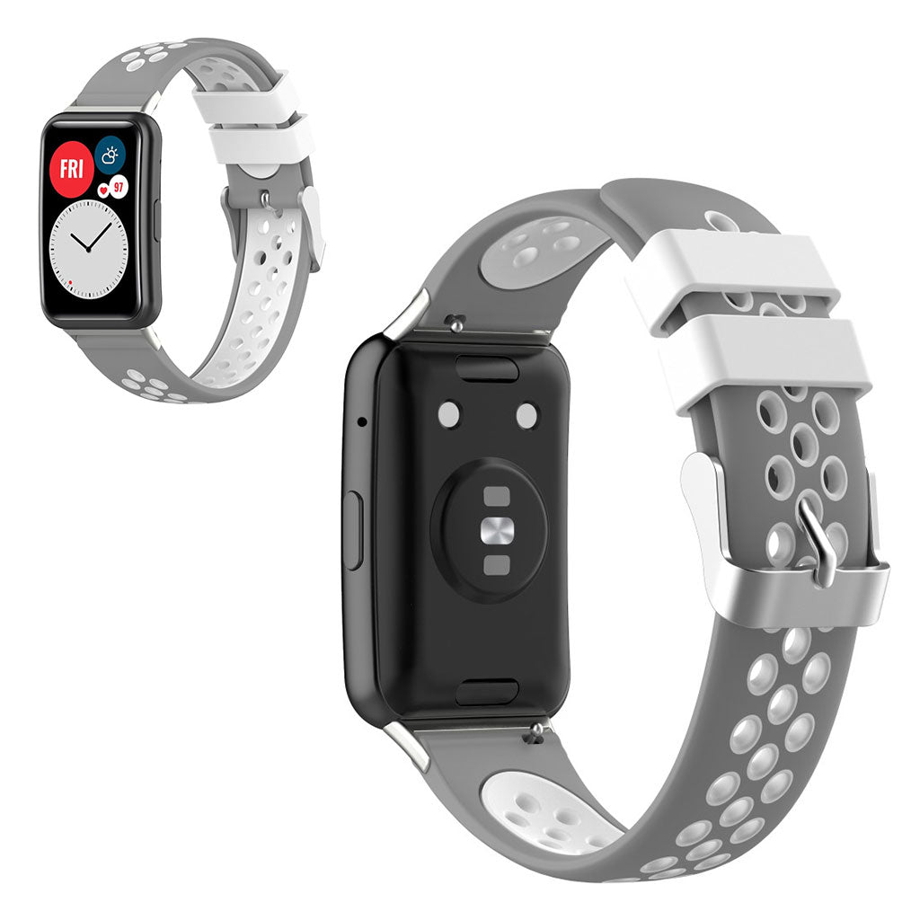 Dwukolorowy silikonowy pasek do zegarka Huawei Watch Fit - Szary / Biały