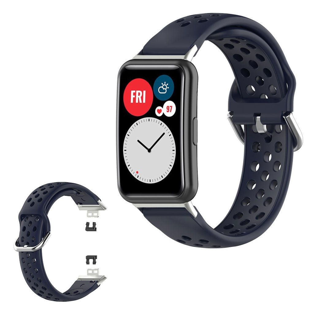 Silikonowy pasek do zegarka Huawei Watch Fit z wytrawionymi otworami - Ciemnoniebieski