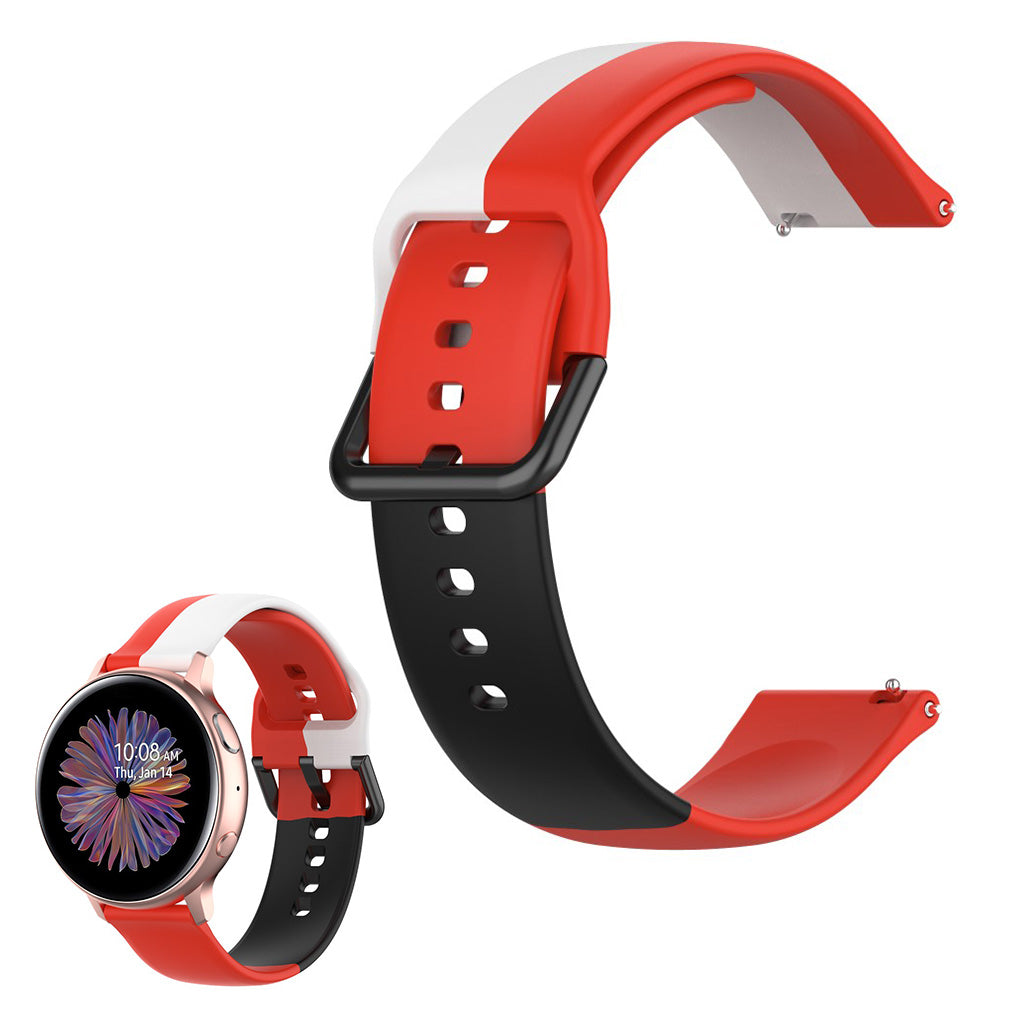 Universal triple color silicone watch band - Red / White / Black