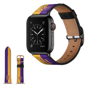 Stylowy skórzany pasek do zegarka Apple Watch Series 6 / 5 44 mm - Żółty + Fioletowe Paski