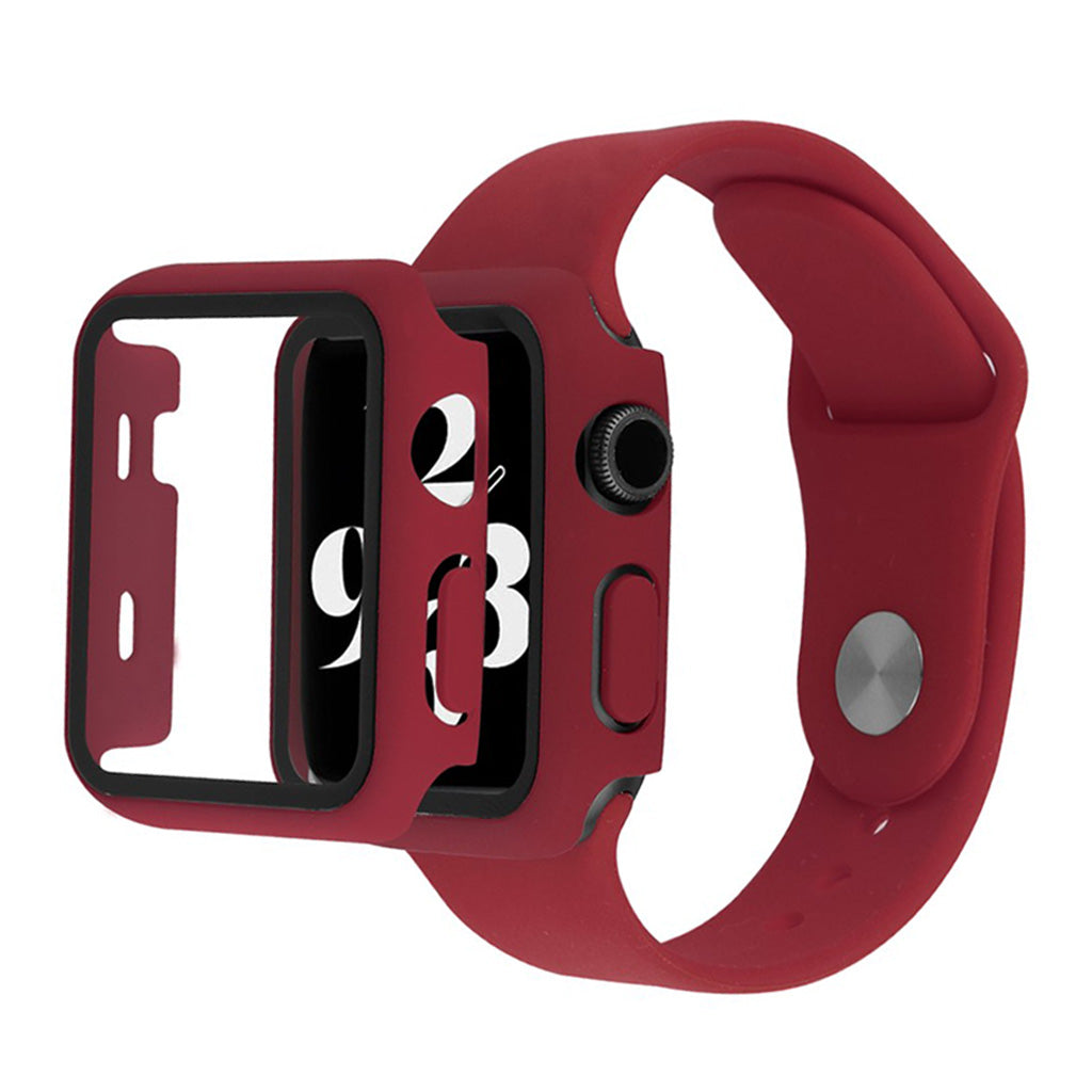 Pokrowiec Apple Watch Series 6 / 5 40 mm ze szkłem hartowanym + pasek do zegarka - Wine Red
