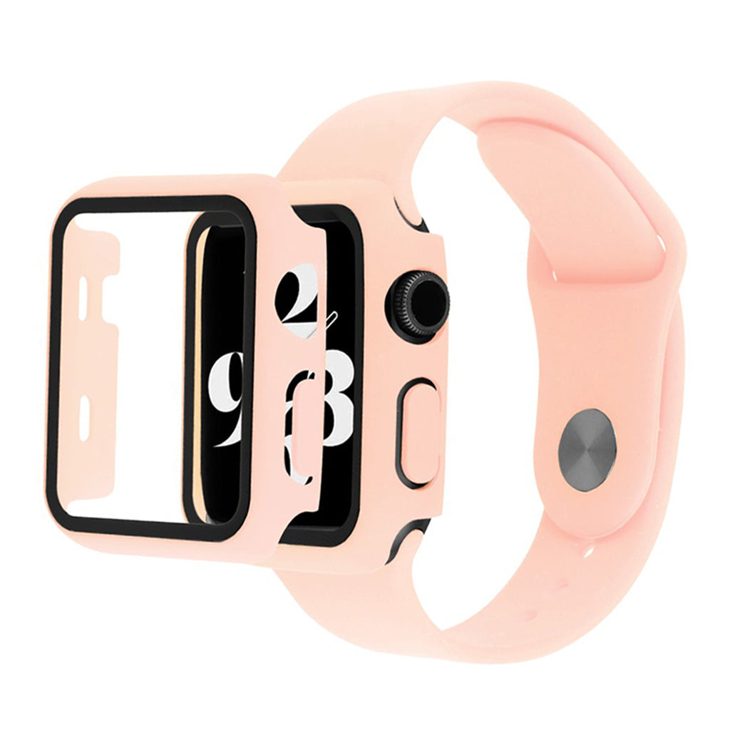 Pokrowiec Apple Watch Series 6 / 5 40 mm ze szkłem hartowanym + pasek do zegarka - Jasnoróżowy