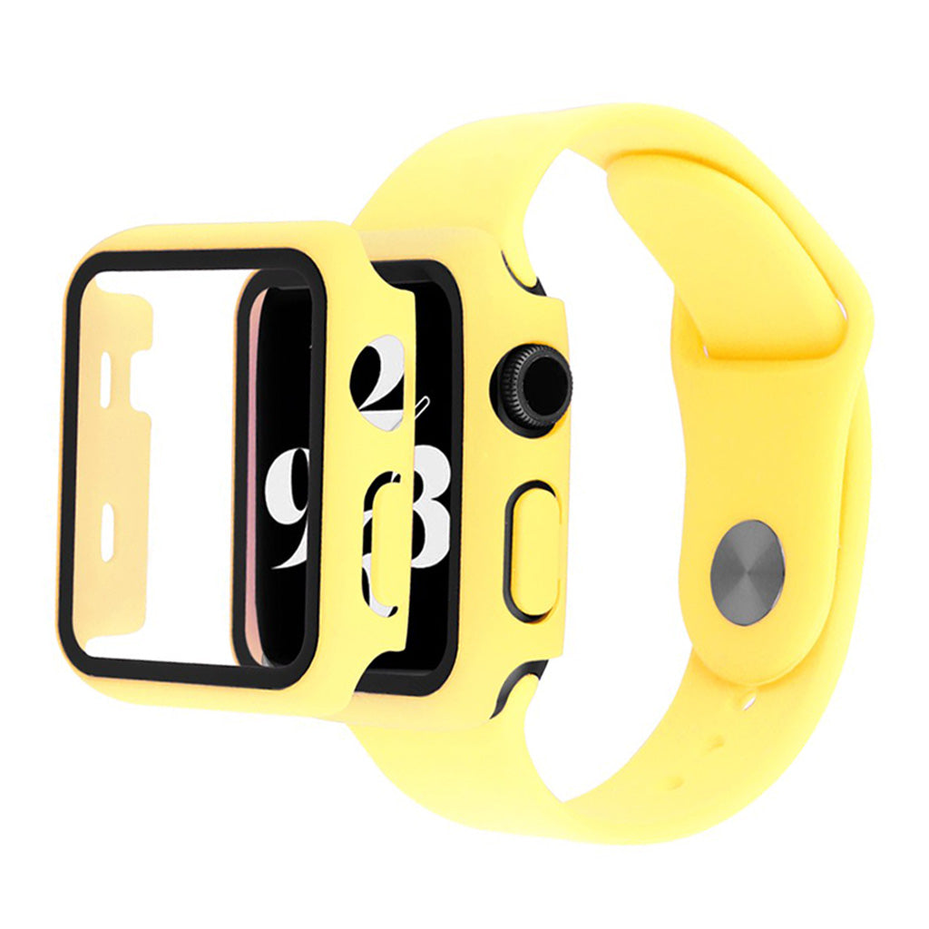 Pokrowiec Apple Watch Series 6 / 5 40 mm ze szkłem hartowanym + pasek do zegarka - Żółty