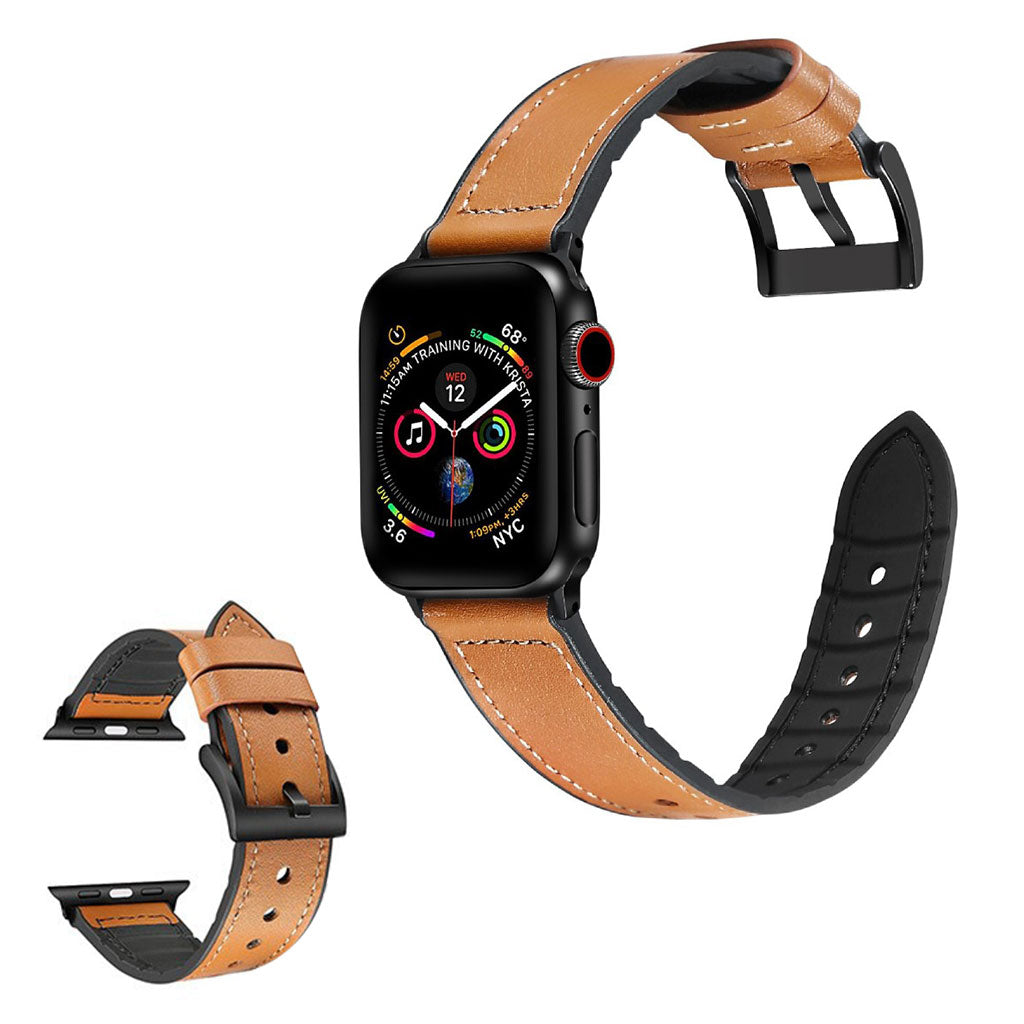 Apple Watch Series 6 / 5 40 mm silikonowy + skórzany pasek do zegarka - Brązowy