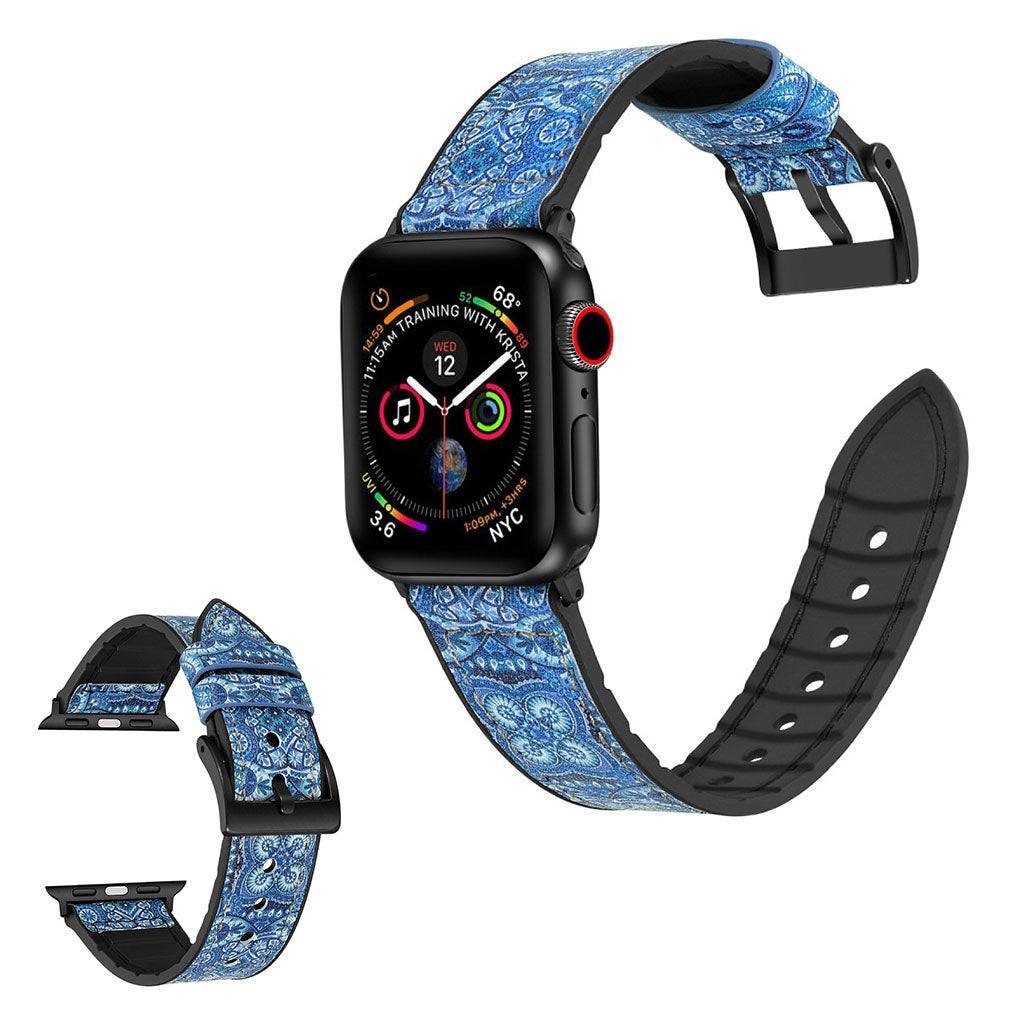 Apple Watch Series 6 / 5 40 mm silikonowy + skórzany pasek do zegarka - Wzór Ciemnoniebieski