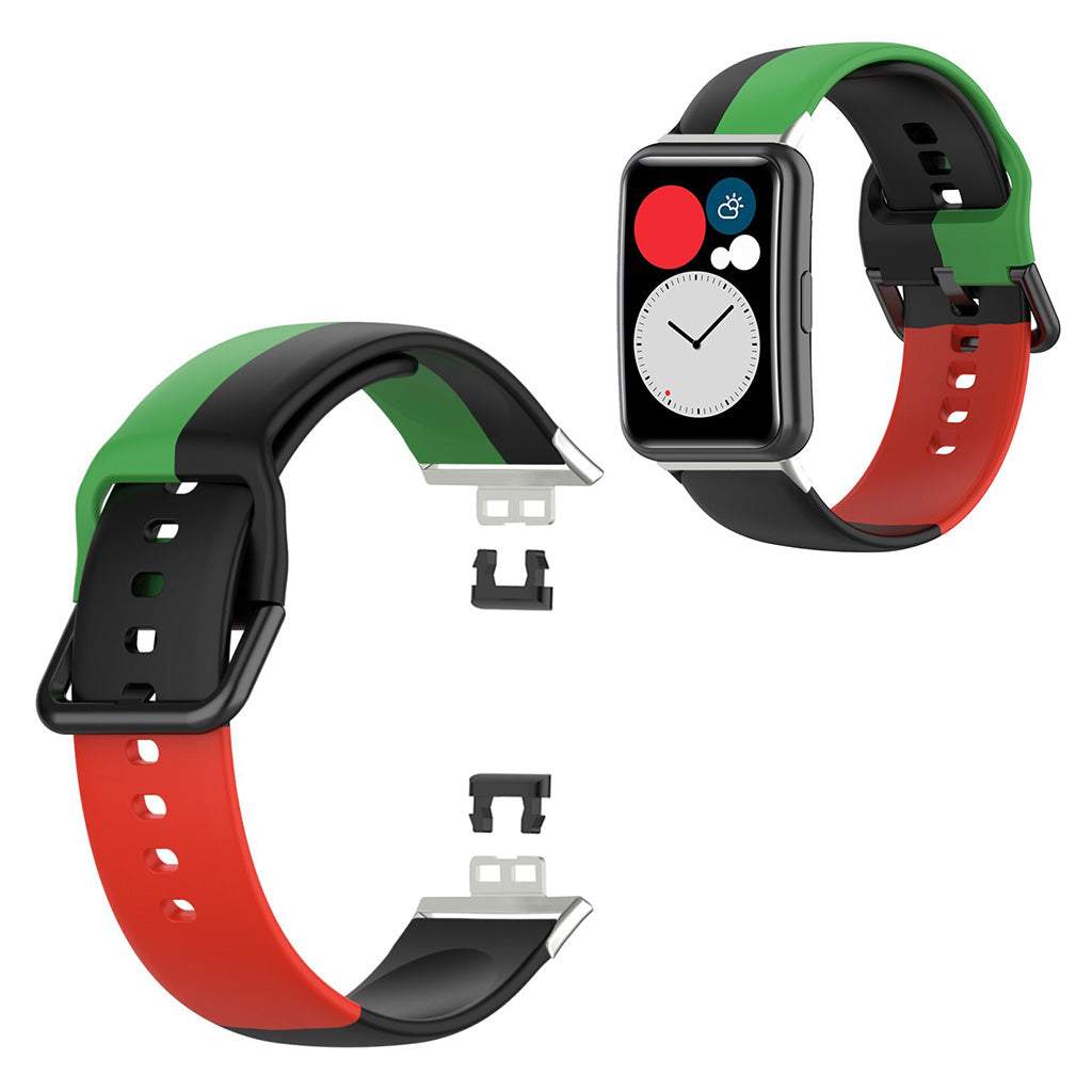 Huawei Watch Fit three color silicone watch band - Black / Green / Red