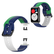 Trójkolorowy silikonowy pasek do zegarka Huawei Watch Fit - Zielony / Niebieski / Biały