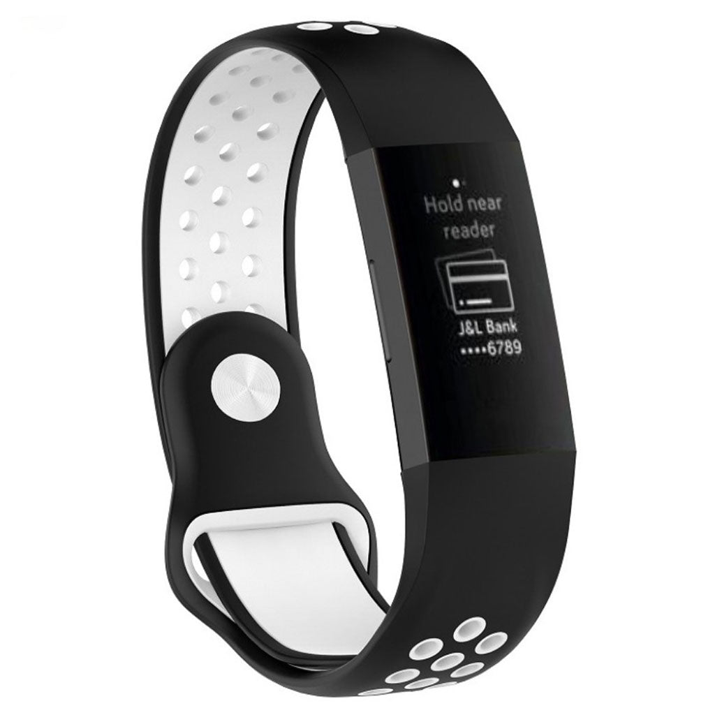 Fitbit Charge 3 klokkereim av silikon med 2 fargers design - svart og hvit