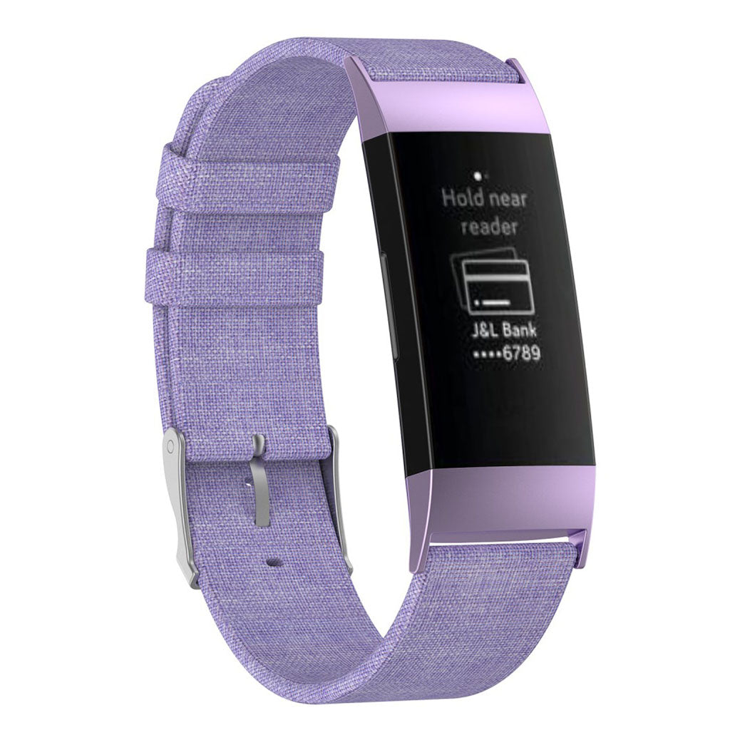 Stylowy płócienny pasek do zegarka Fitbit Charge 3 - Fioletowy